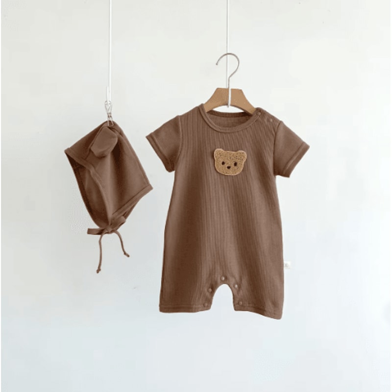 Bear Ear Baby Waffle Romper Set Cute Baby Waffle Romper With Hat 3