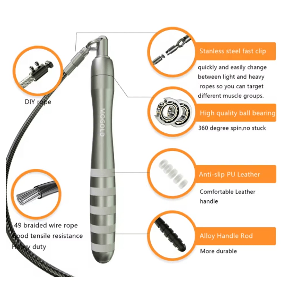 MOGOLD Premium Metal Wire Jump Rope Adjustable Fitness Jump Rope 5