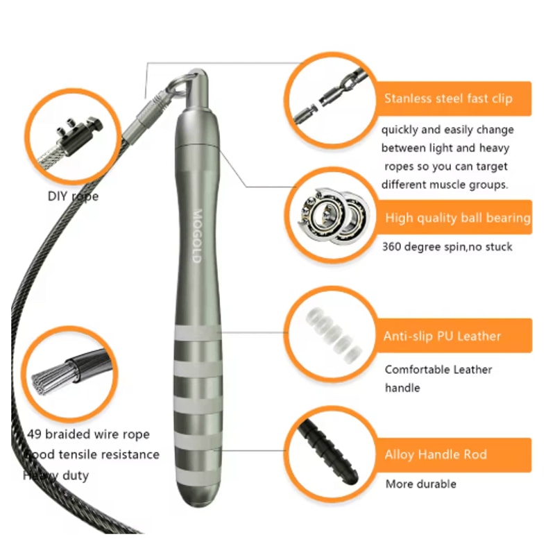 MOGOLD Premium Metal Wire Jump Rope Adjustable Fitness Jump Rope 5