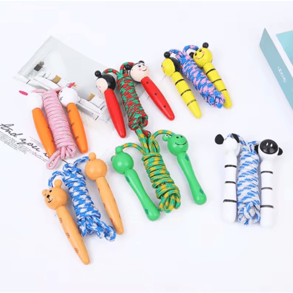 Classic Kids Cotton Jump Rope Adjustable Kids Jump Rope With Wooden Handles 0