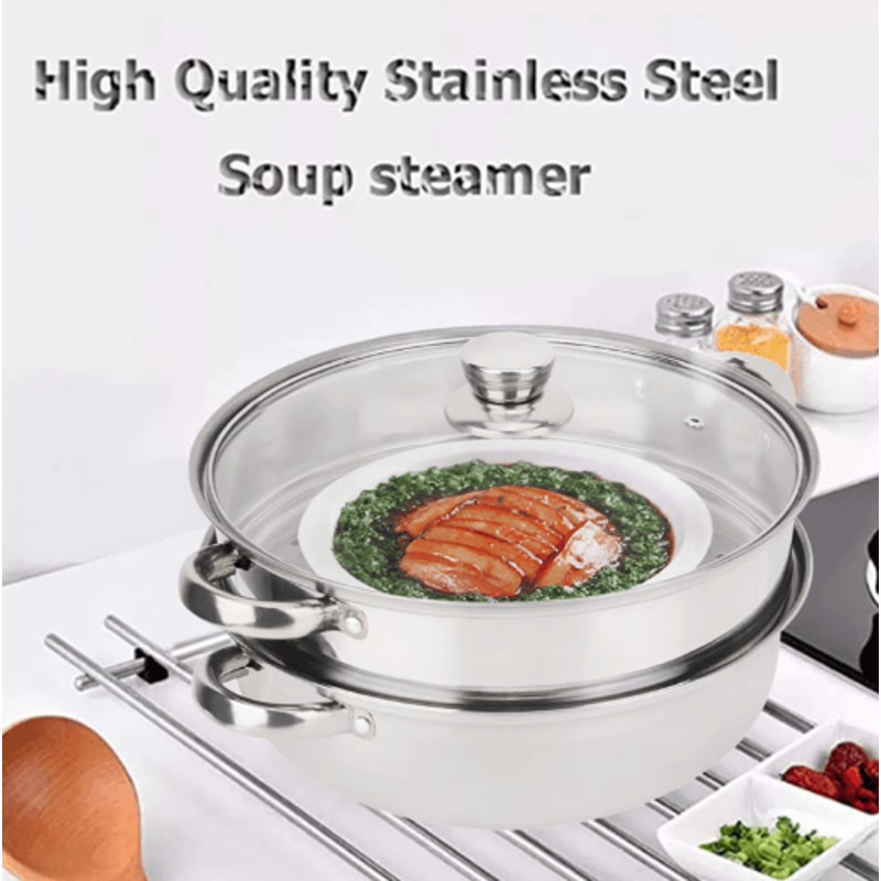 2Layer Stainless Steel Steamer Pot MultiUse Double Boiler Pot 0