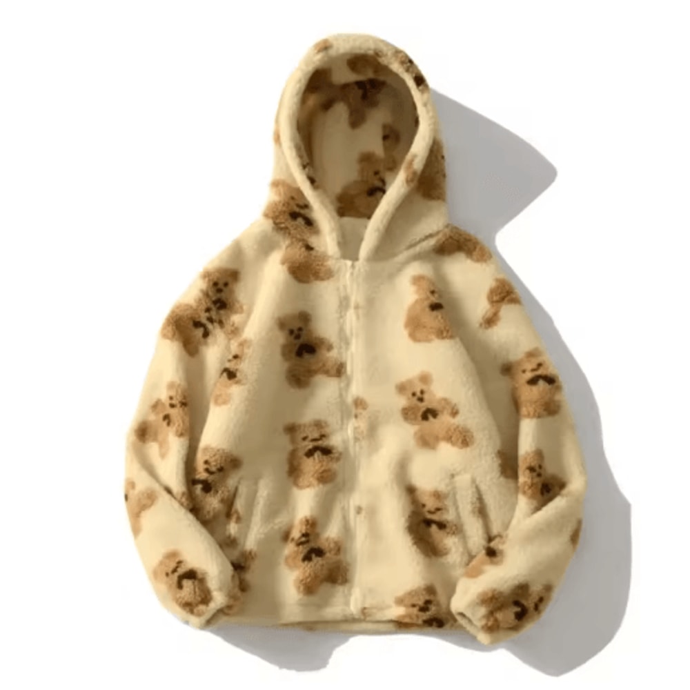 Harajuku Heart Plush Hooded Jacket Cozy Plush Winter Jacket Women 1