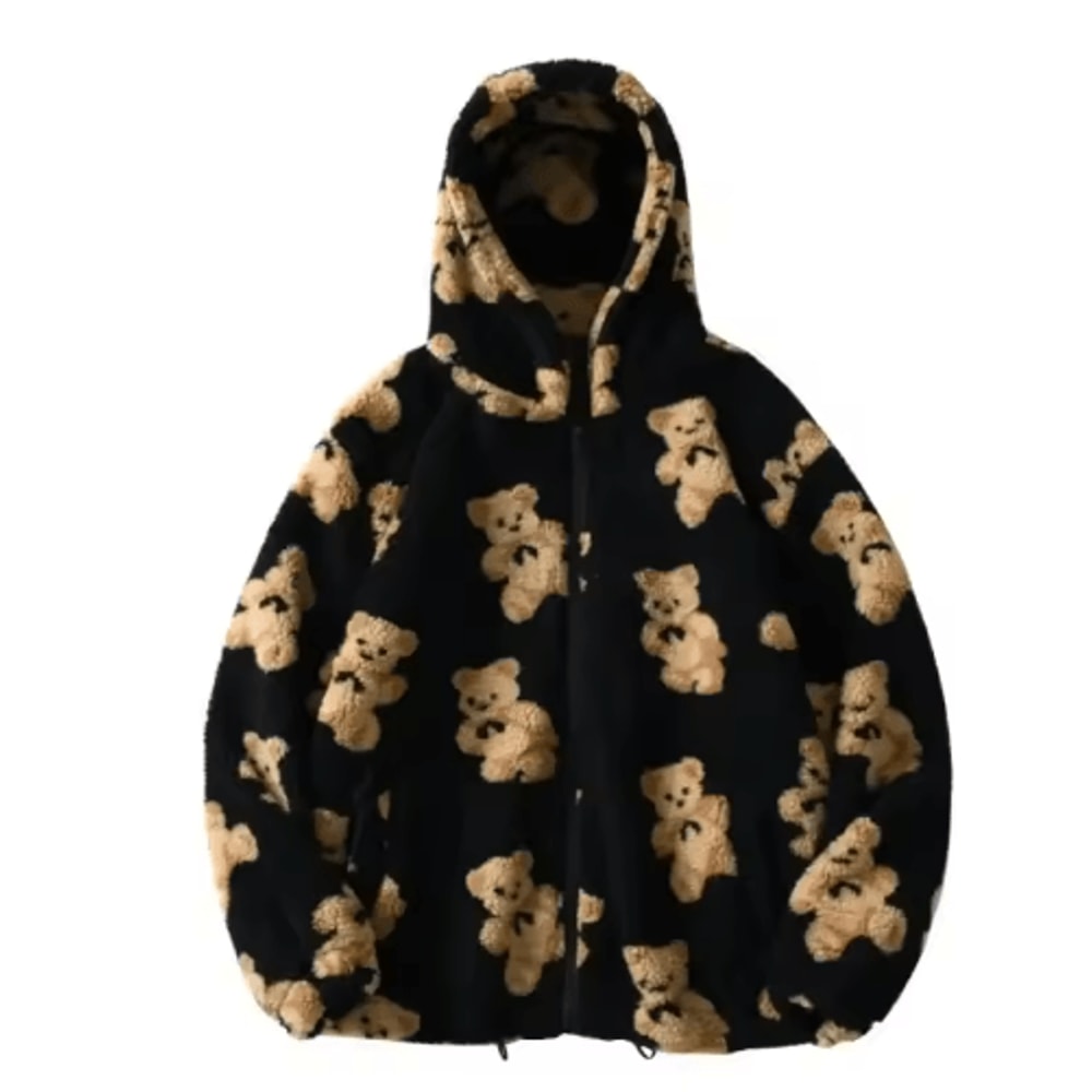Harajuku Heart Plush Hooded Jacket Cozy Plush Winter Jacket Women 3
