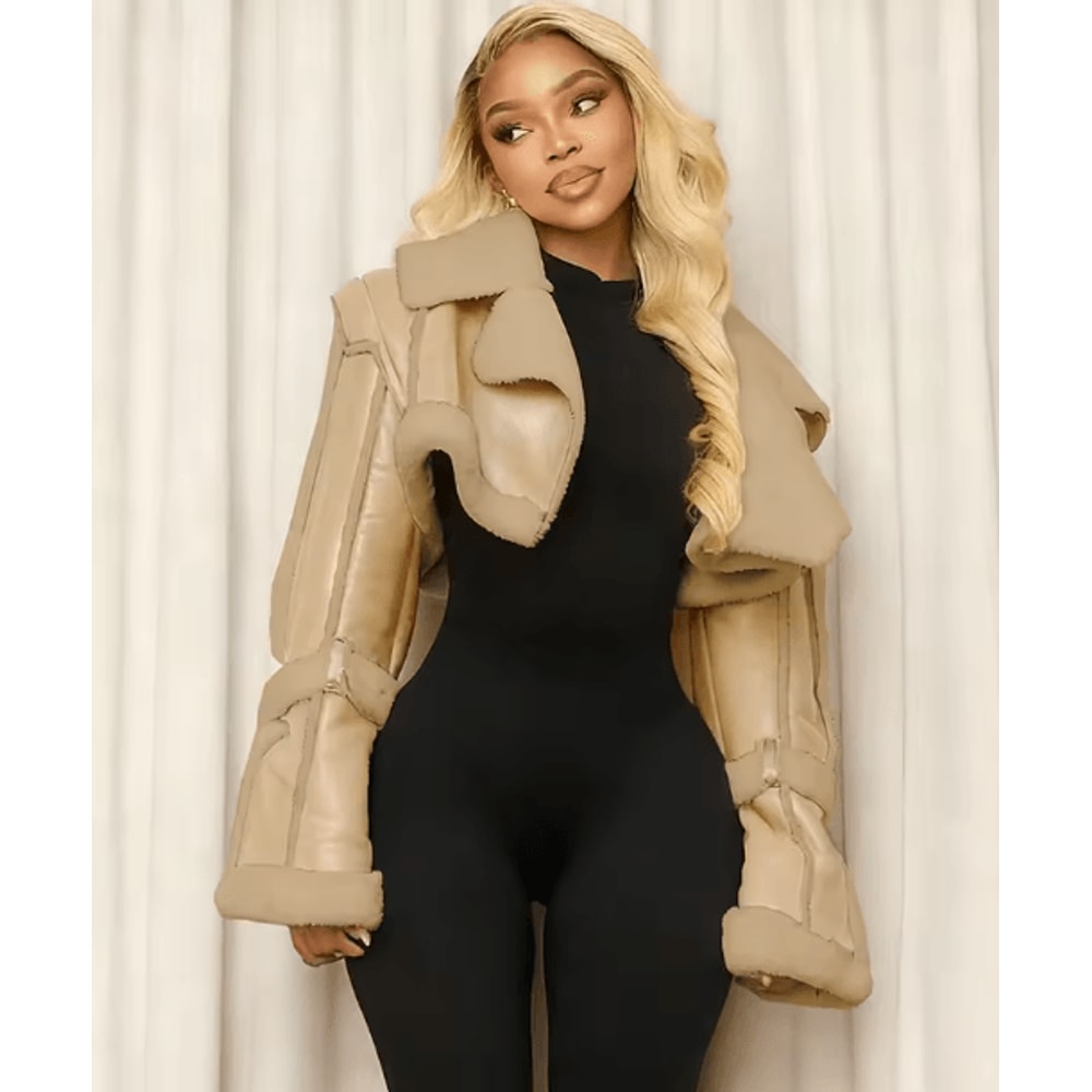 Weird Puss Furry Patchwork Women Crop Jacket Hipster Full Sleeve Open Stitch Hipster Streetwear War 1