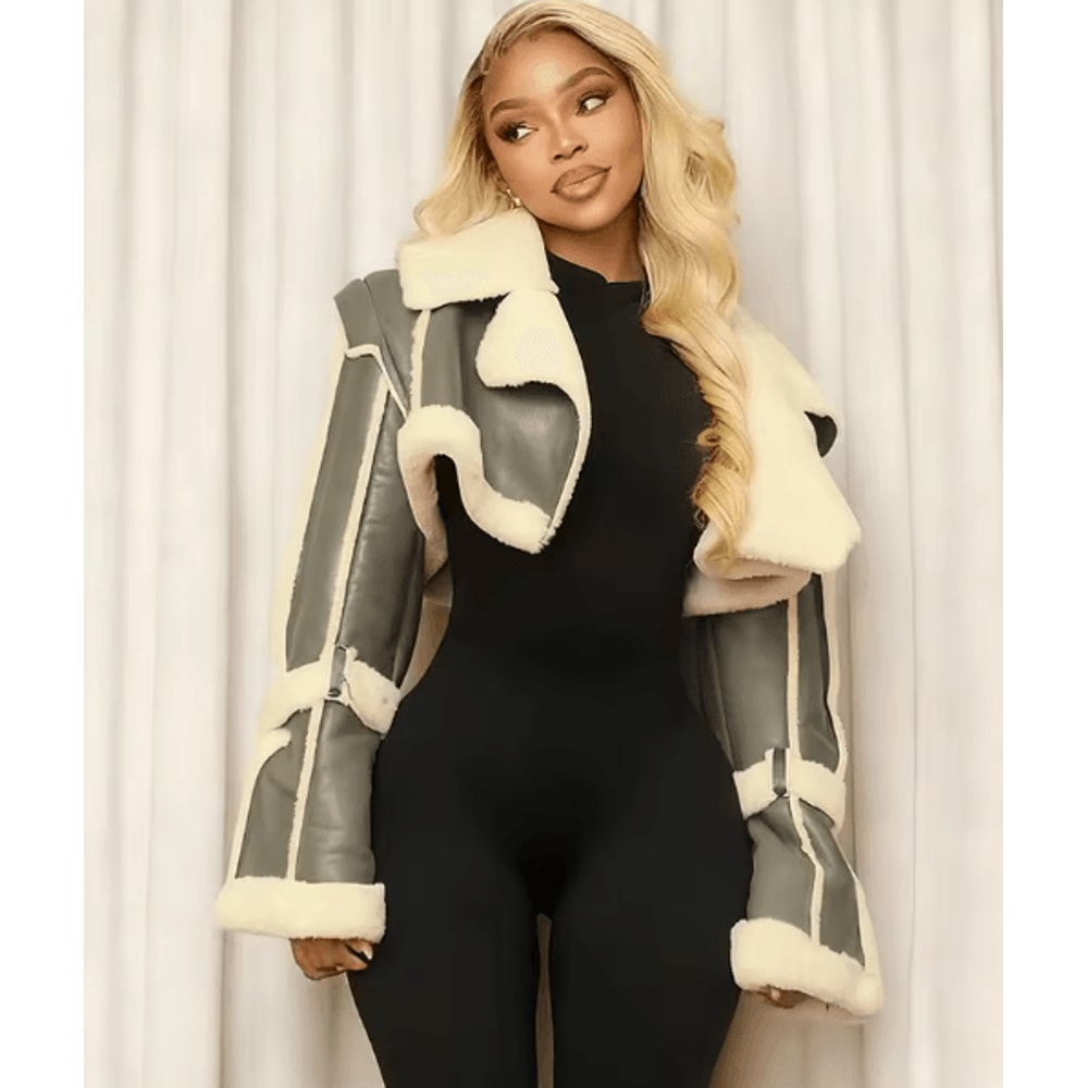 Weird Puss Furry Patchwork Women Crop Jacket Hipster Full Sleeve Open Stitch Hipster Streetwear War 2