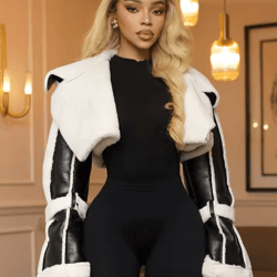 weird puss furry patchwork women crop jacket hipster full sleeve open stitch hipster streetwear warm outwear basic wild