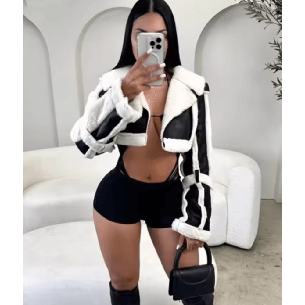 Weird Puss Furry Patchwork Women Crop Jacket Hipster Full Sleeve Open Stitch Hipster Streetwear War 8