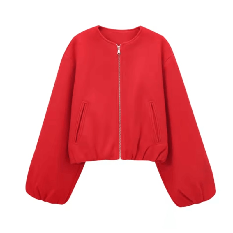 MUJER Red Zipper Bomber Jackets For Women Soft Cropped Jackets Woman 2025 Long Sleeve Womans Sports 1