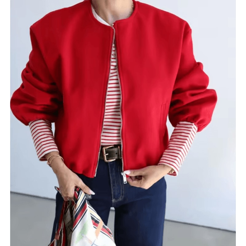MUJER Red Zipper Bomber Jackets For Women Soft Cropped Jackets Woman 2025 Long Sleeve Womans Sports 6