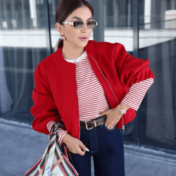 mujer red zipper bomber jackets for women soft cropped jackets woman 2025 long sleeve woman's sports jacket new in outer