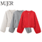 MUJER Red Zipper Bomber Jackets For Women Soft Cropped Jackets Woman 2025 Long Sleeve Womans Sports 7