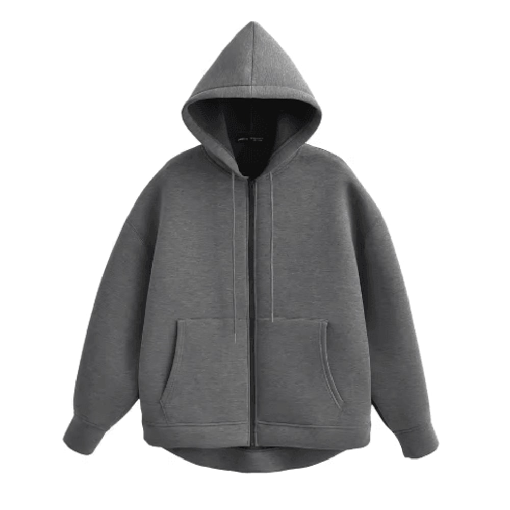 HH Autumn Women Gray Jacket With Hood Long Sleeve Big Pocket Zipper Jacket Coat Woman Loose Casual 1