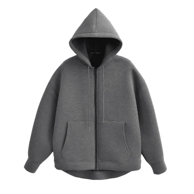 HH Autumn Women Gray Jacket With Hood Long Sleeve Big Pocket Zipper Jacket Coat Woman Loose Casual 1