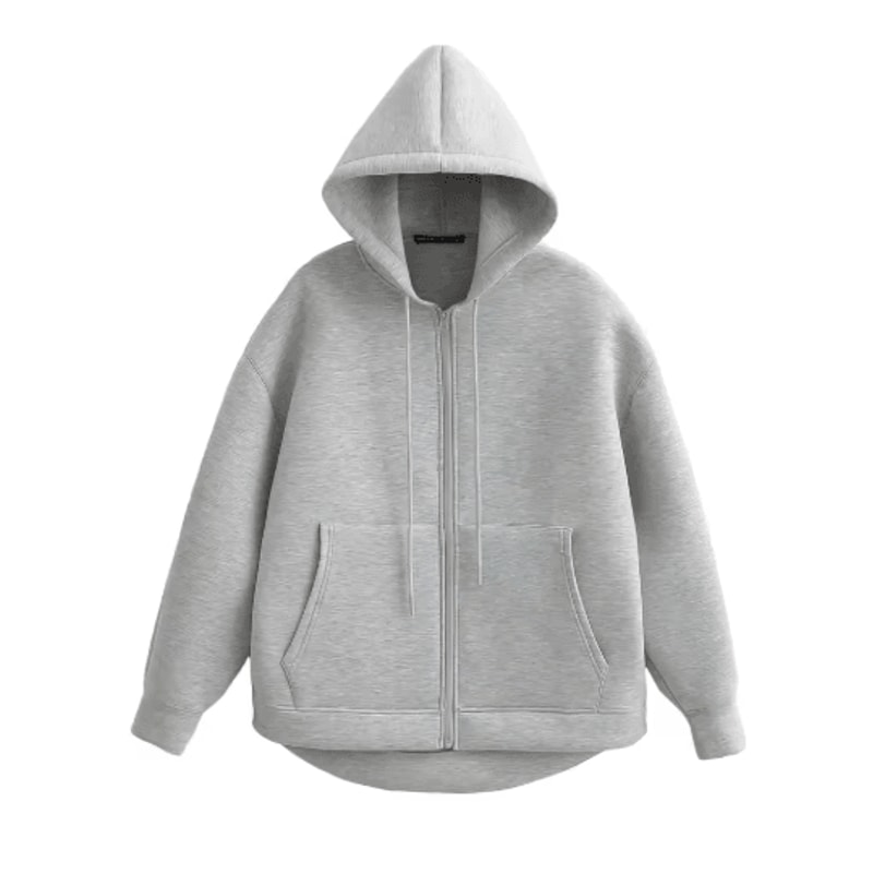 HH Autumn Women Gray Jacket With Hood Long Sleeve Big Pocket Zipper Jacket Coat Woman Loose Casual 2