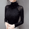 Korean Style High Neck Mesh Top For Women Elegant Sheer Long Sleeve Blouse 1