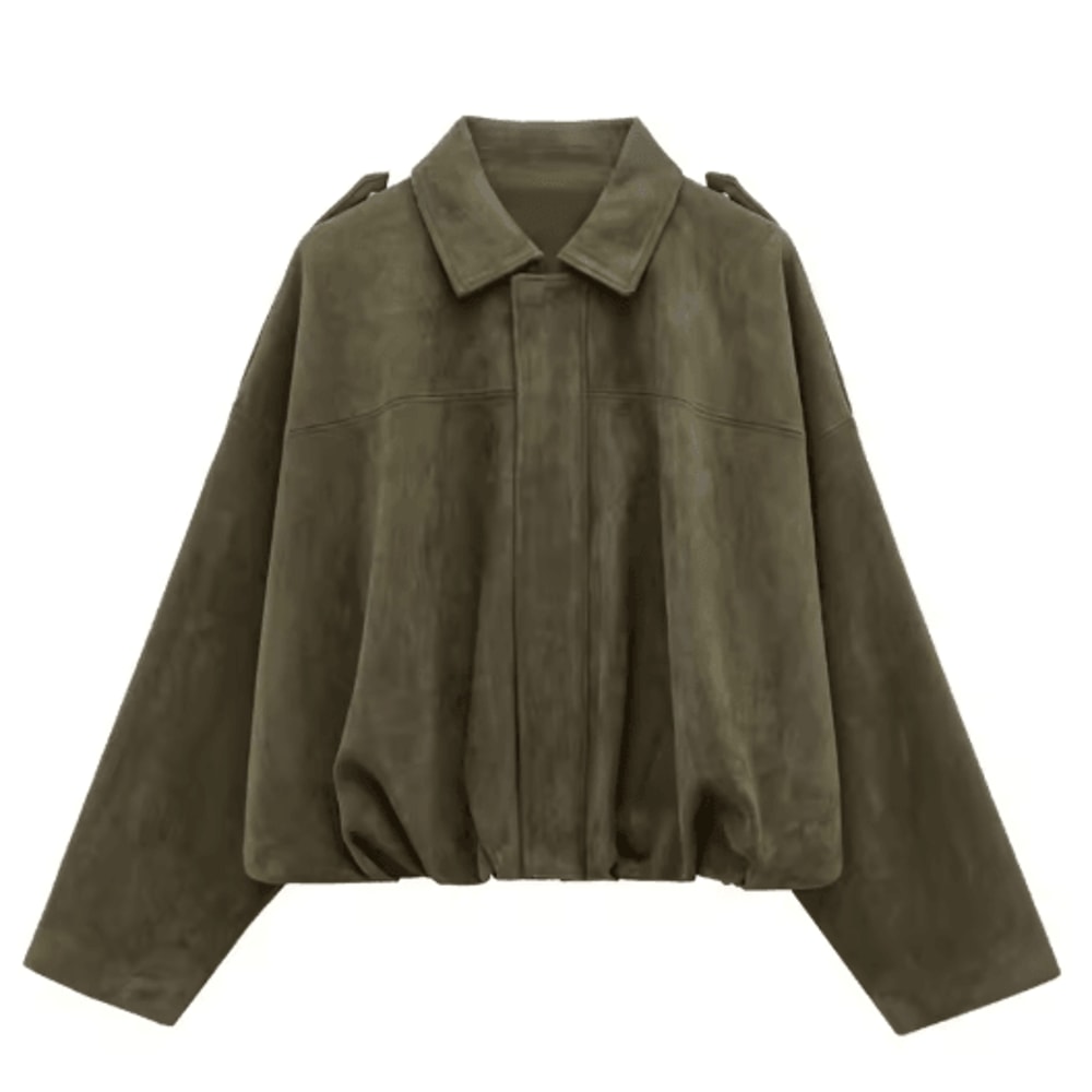 Womens Cropped Suede Bomber Jacket Zip Up High Street Racing Style Coat 3