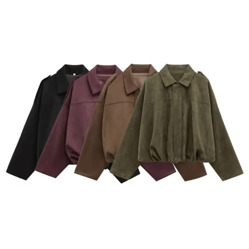 Womens Cropped Suede Bomber Jacket Zip Up High Street Racing Style Coat 10