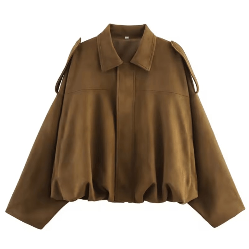 Womens Cropped Suede Bomber Jacket Zip Up High Street Racing Style Coat 5