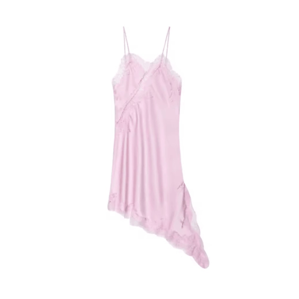 Womens Satin Lace Backless Sling Dress Asymmetric Sexy Summer Party Dress 9