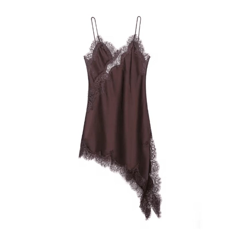 Womens Satin Lace Backless Sling Dress Asymmetric Sexy Summer Party Dress 12