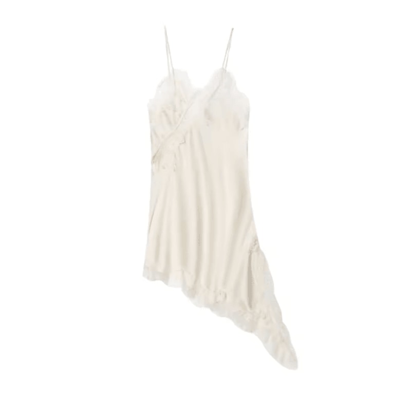 Womens Satin Lace Backless Sling Dress Asymmetric Sexy Summer Party Dress 13