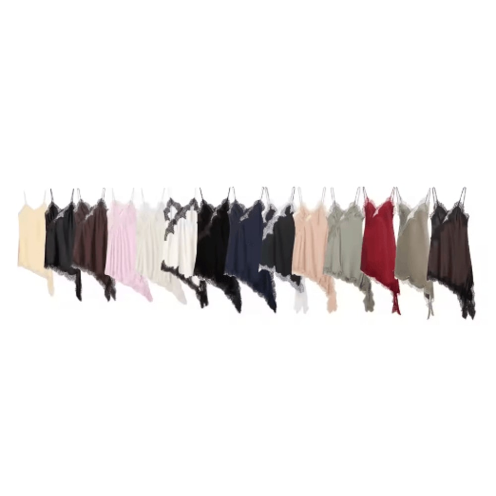 Womens Satin Lace Backless Sling Dress Asymmetric Sexy Summer Party Dress 14