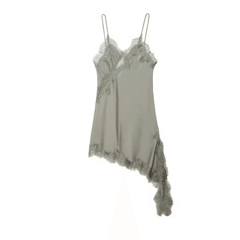 Womens Satin Lace Backless Sling Dress Asymmetric Sexy Summer Party Dress 3