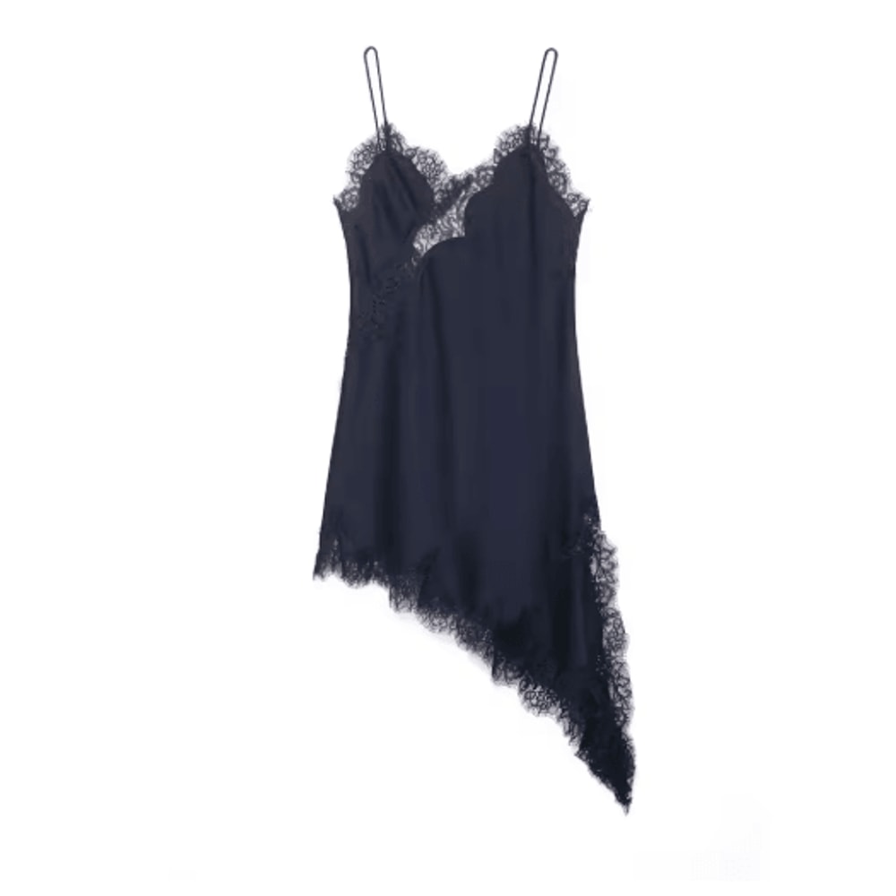 Womens Satin Lace Backless Sling Dress Asymmetric Sexy Summer Party Dress 6