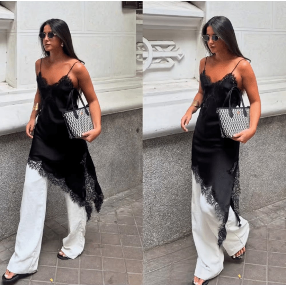 Womens Lace Backless Midi Dress Y2K V Neck Cami Party Evening Dress 10