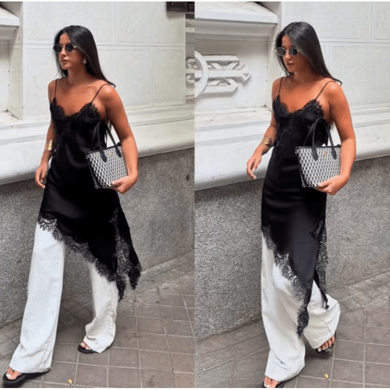 Womens Lace Backless Midi Dress Y2K V Neck Cami Party Evening Dress 10