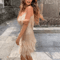 Womens Sequin Tassel Feather Mini Dress Spaghetti Strap Party Club Dress 6