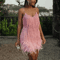 Womens Sequin Tassel Feather Mini Dress Spaghetti Strap Party Club Dress 8