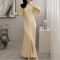 French Elegant Knitted Mermaid Dress Slimming Hollow Fish Tail Midi Dress 0