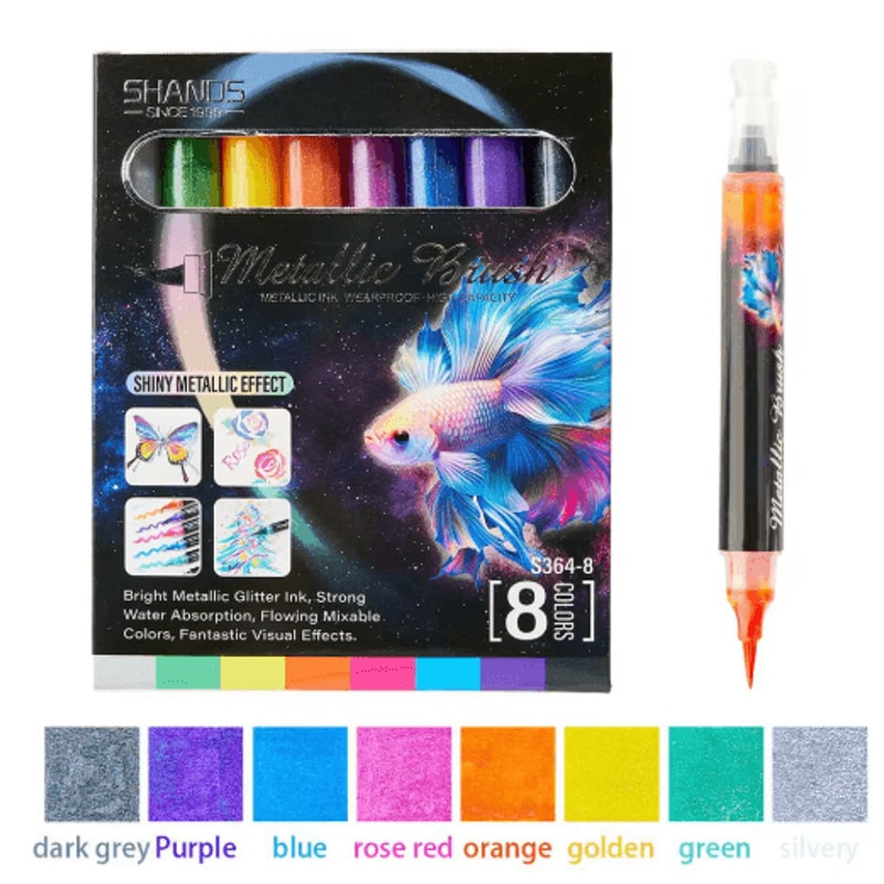 8Color Metallic Glitter Brush Pens Paint Marker Set For Art Craft 1