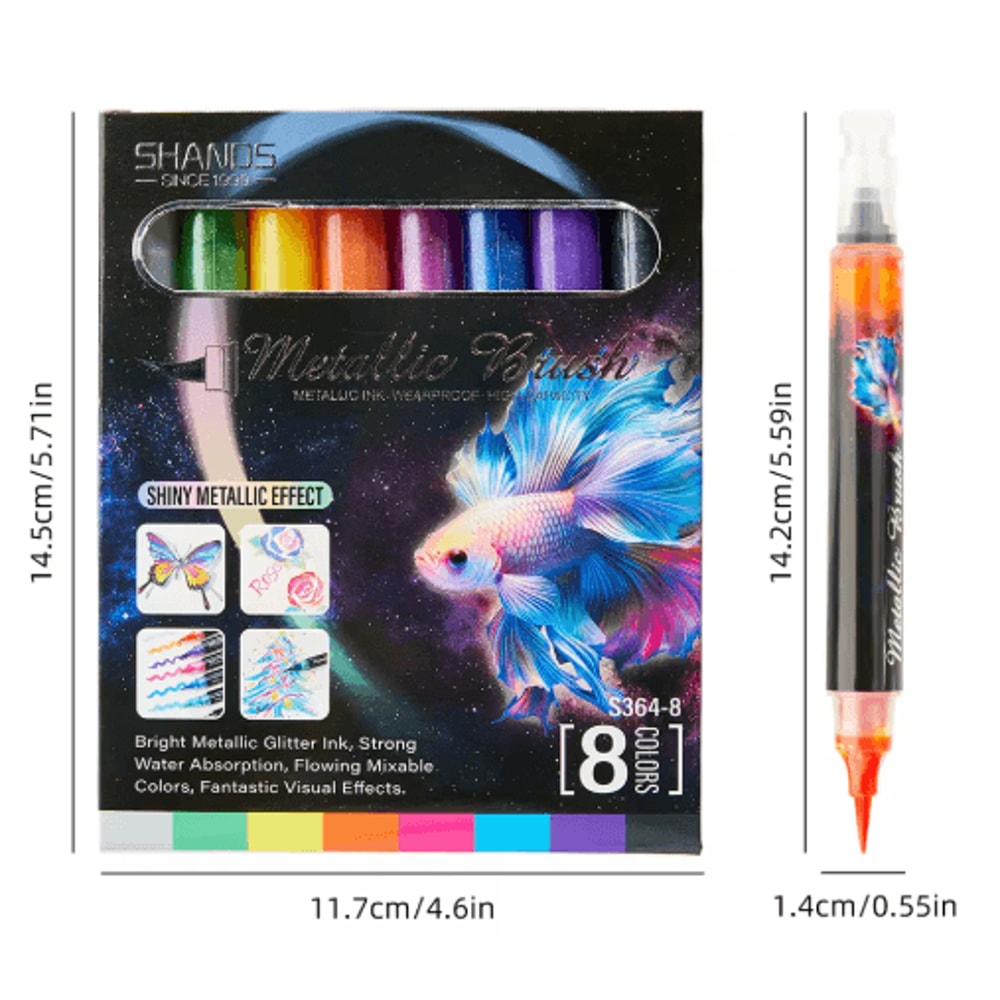 8Color Metallic Glitter Brush Pens Paint Marker Set For Art Craft 3