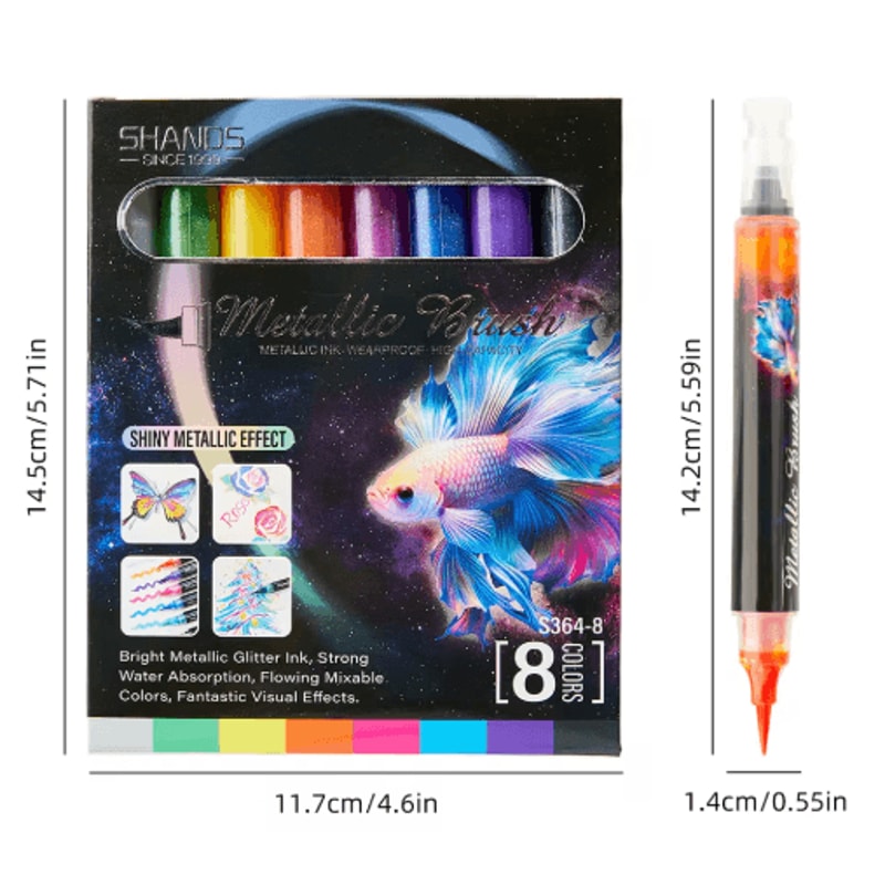8Color Metallic Glitter Brush Pens Paint Marker Set For Art Craft 3
