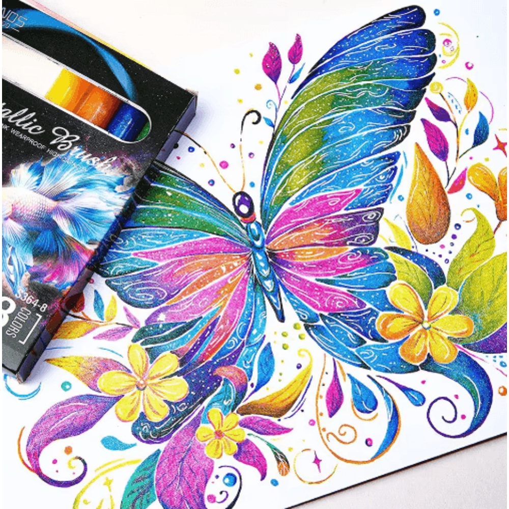 8Color Metallic Glitter Brush Pens Paint Marker Set For Art Craft 6