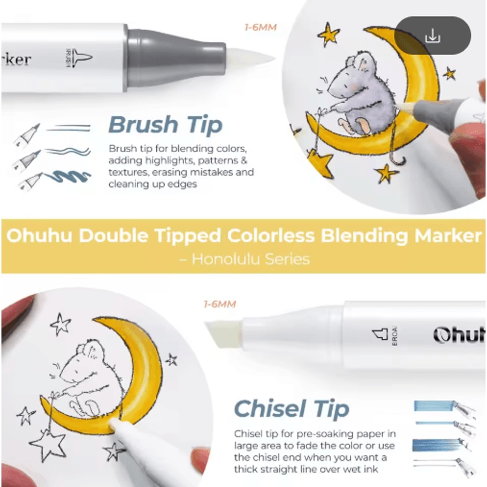 Ohuhu Honolulu Colorless Blender Markers 6Pack AlcoholBased No0 Blender Pens 2