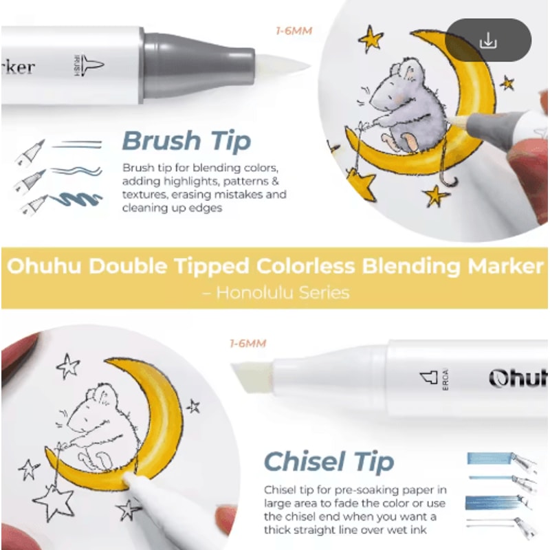 Ohuhu Honolulu Colorless Blender Markers 6Pack AlcoholBased No0 Blender Pens 2