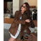 Womens Dark Brown Suede Coat Single Breasted High Street Autumn Jacket 4