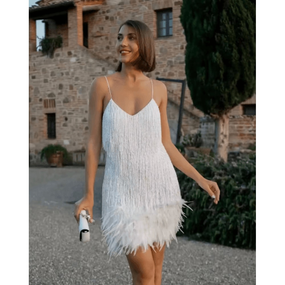 Colorful Sequin Patchwork Dress Feather Sleeveless Summer Party Dress 1