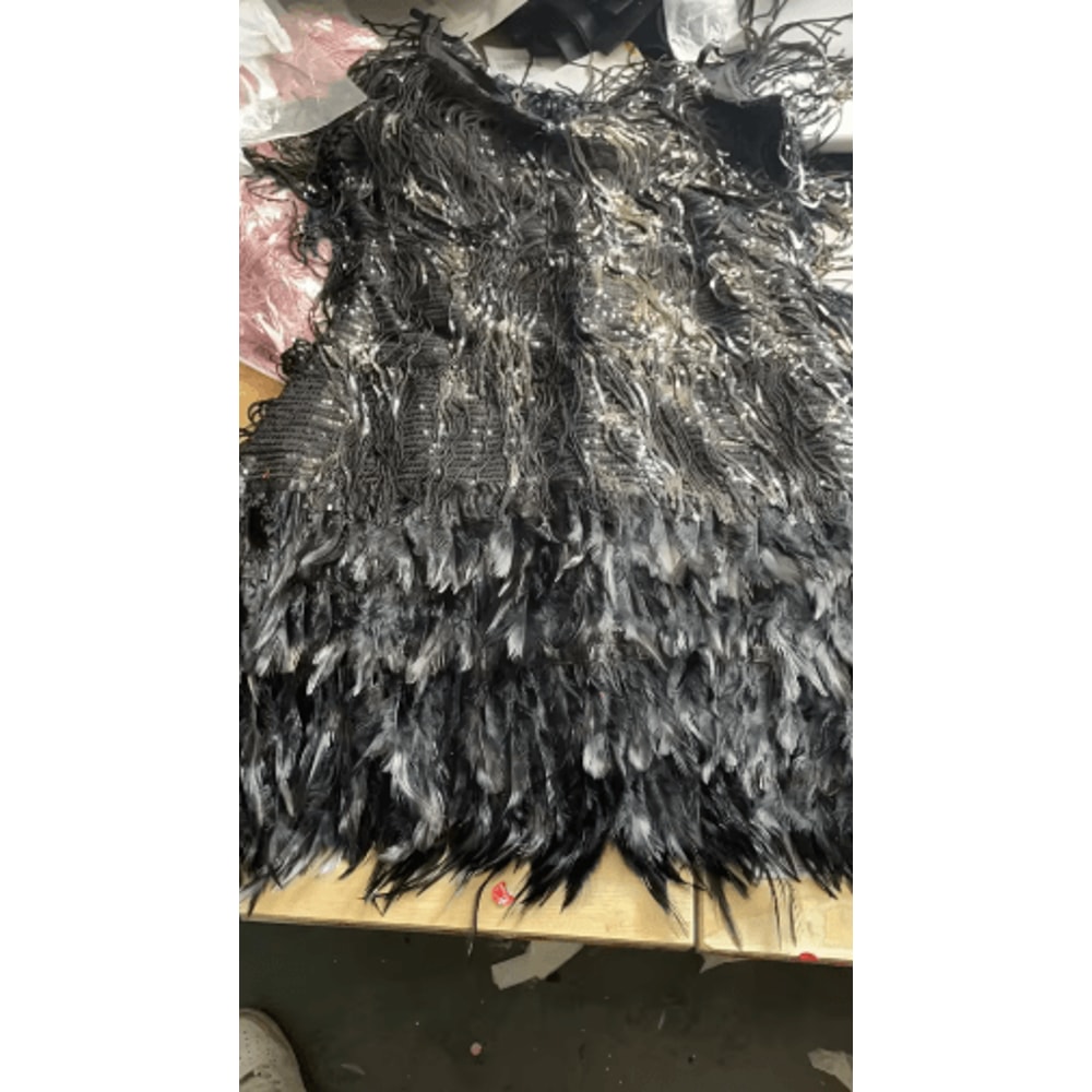 Colorful Sequin Patchwork Dress Feather Sleeveless Summer Party Dress 5