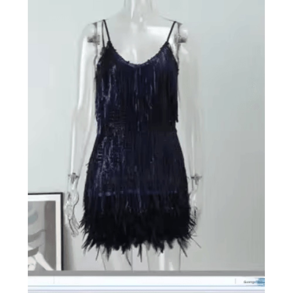 Colorful Sequin Patchwork Dress Feather Sleeveless Summer Party Dress 7