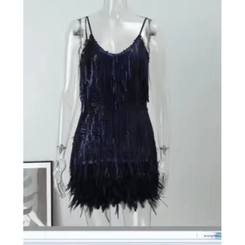 Colorful Sequin Patchwork Dress Feather Sleeveless Summer Party Dress 7