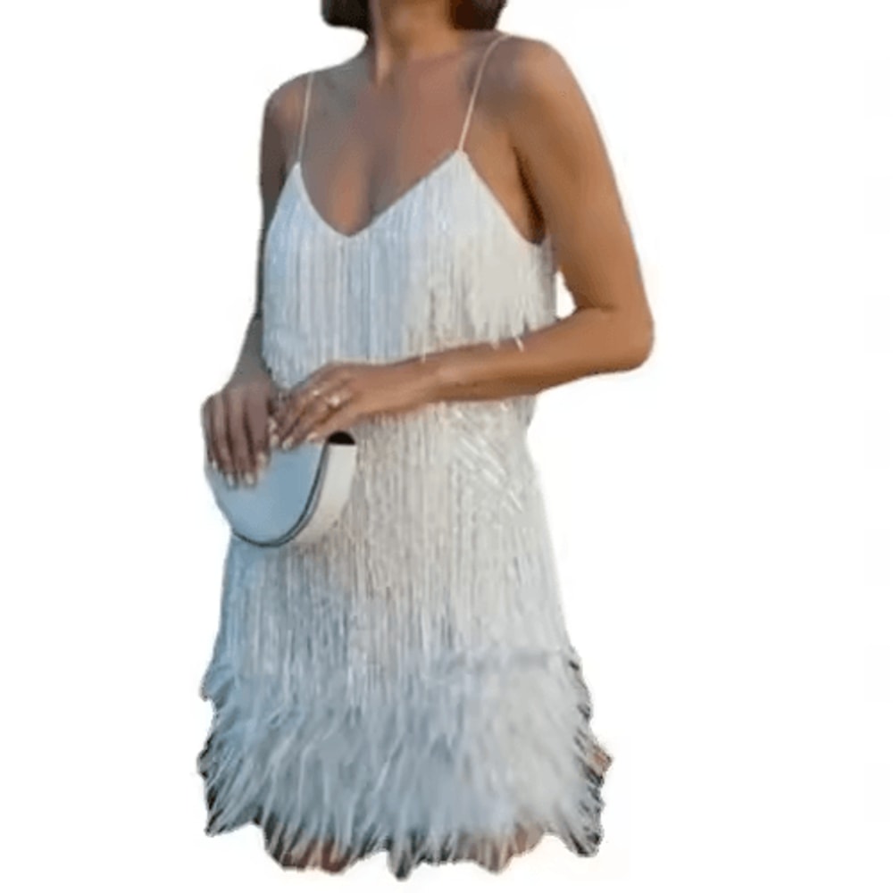 Colorful Sequin Patchwork Dress Feather Sleeveless Summer Party Dress 8