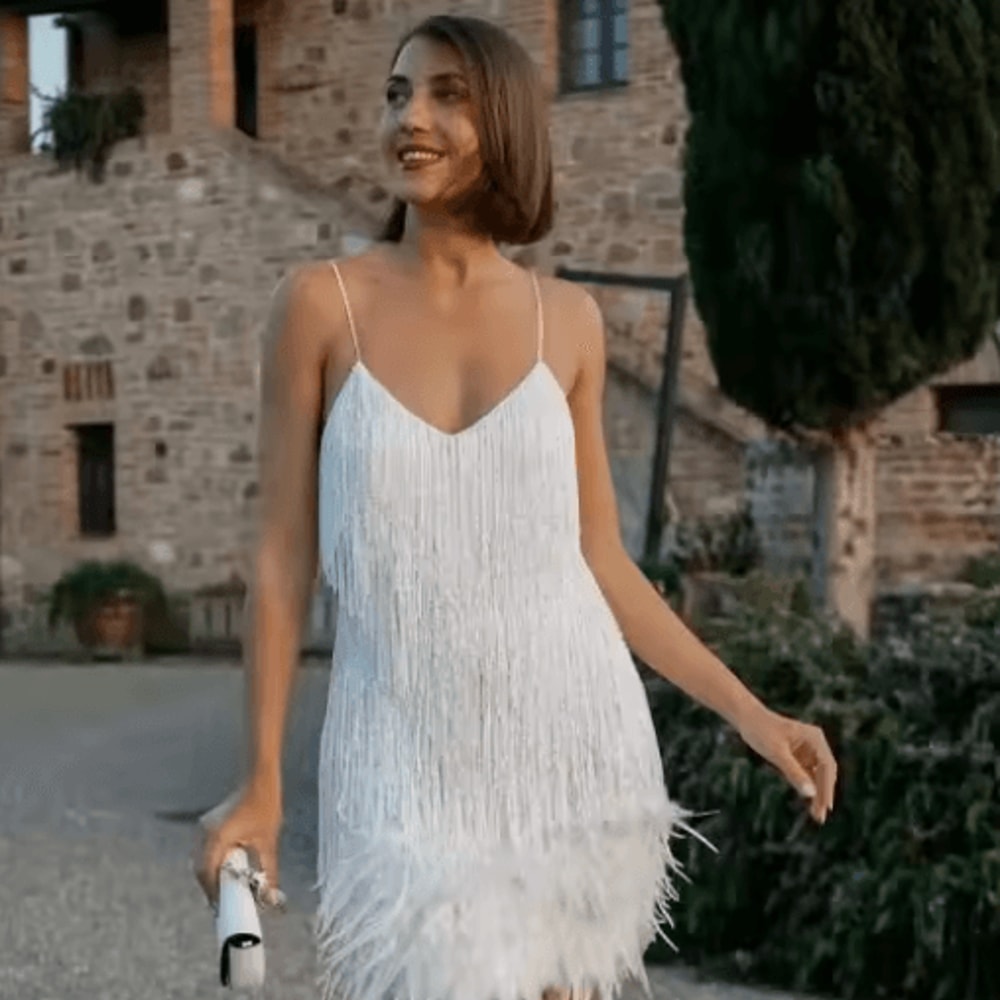 Colorful Sequin Patchwork Dress Feather Sleeveless Summer Party Dress 10