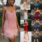 Colorful Sequin Patchwork Dress Feather Sleeveless Summer Party Dress 12