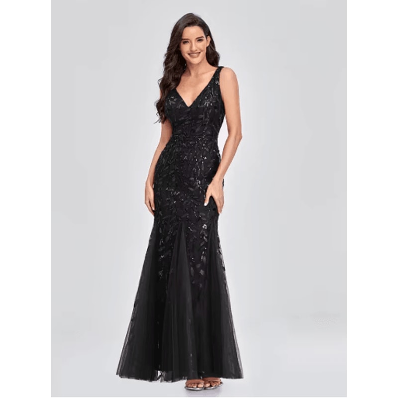 Elegant V Neck Sequin Dress Sleeveless Socialite Summer Evening Gown 3