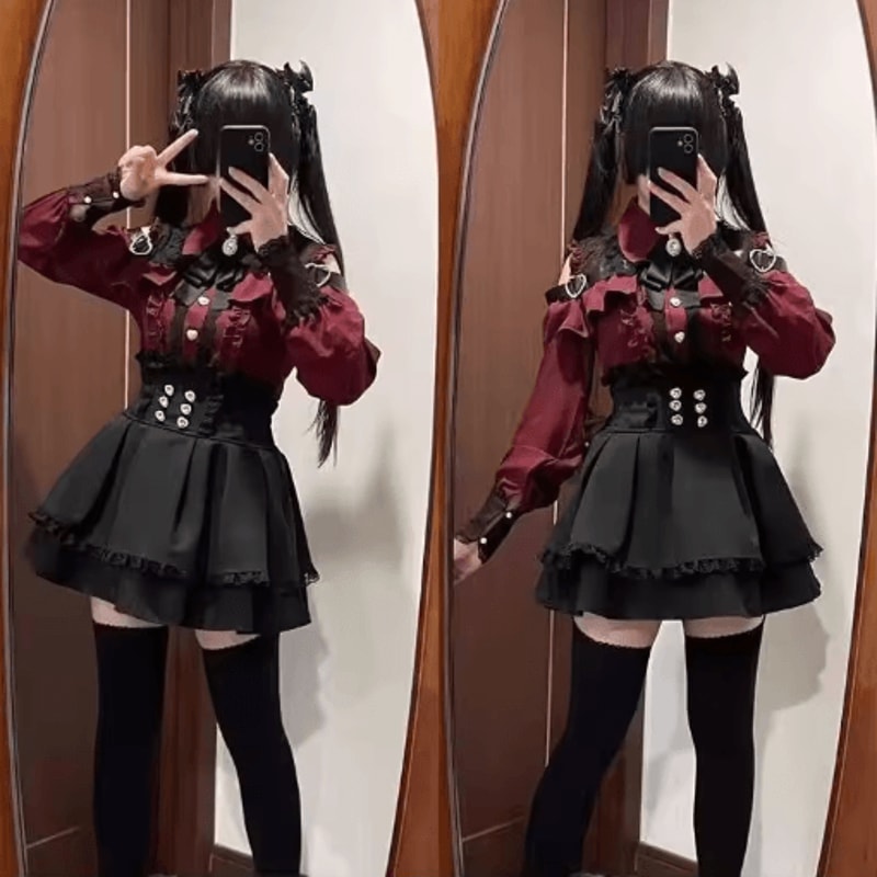 Harajuku Kawaii Plaid Dress Slim Fit Bow Lolita Long Sleeve Dress 4