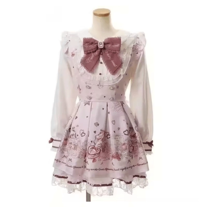 Harajuku Kawaii Plaid Dress Slim Fit Bow Lolita Long Sleeve Dress 10